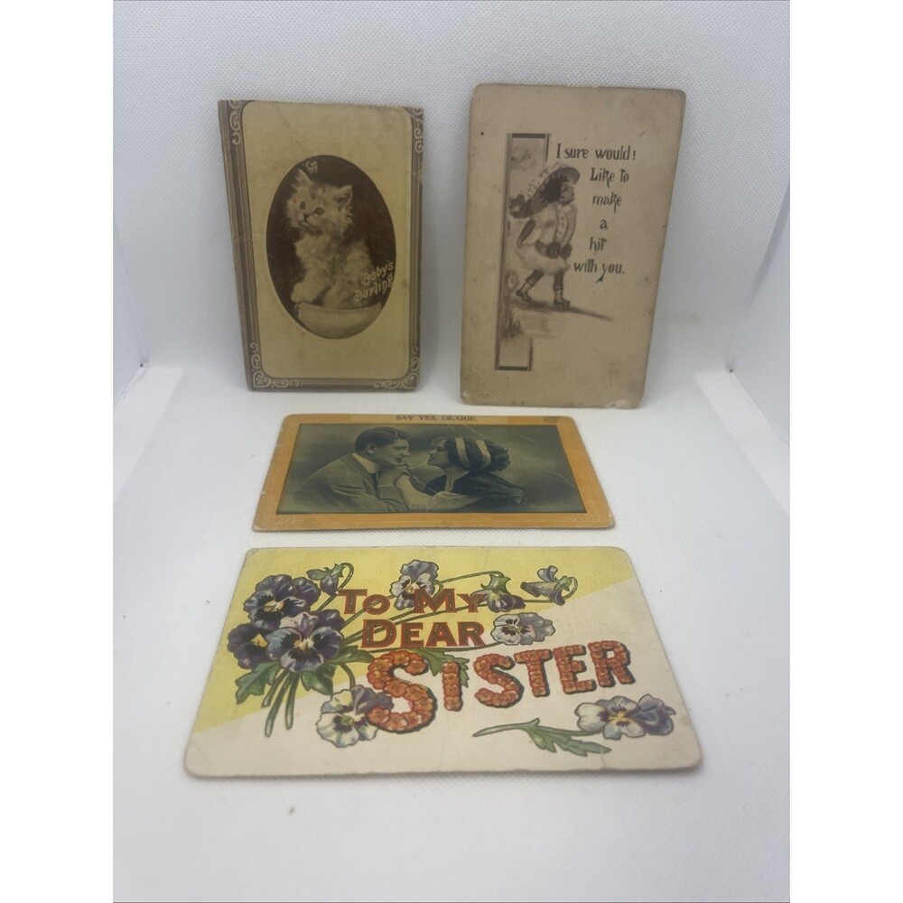 ~Lot of 4 1910s Antique~Greetings Postcards